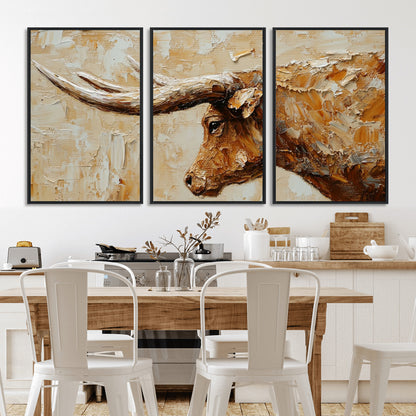 69611428-MGV-CV-36X24-Longhorn Bull Wall Art – Rustic Western Canvas Print, Textured Farmhouse Cattle Painting for Living Room, Office, or Ranch House