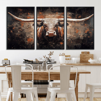 24779067-MGV-CV-36X24-Longhorn Bull Wall Art – Western Rustic Canvas Print, Bold Cowboy Cattle Painting for Ranch House, Farmhouse, Office, or Living