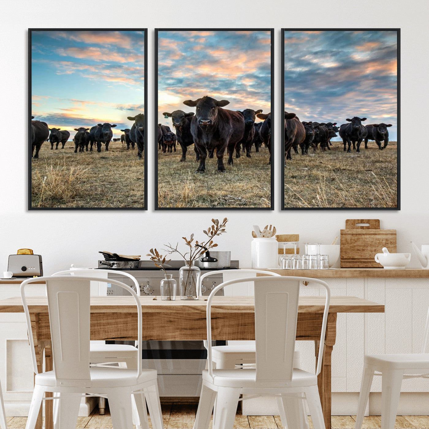 13867292-MGV-CV-36X24-Black Cattle Wall Art – Rustic Ranch Herd Canvas Print, Western Farmhouse Country Landscape Decor for Living Room, Office, or