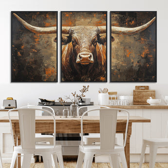 19204445-MGV-CV-36X24-Texas Longhorn Bull Wall Art – Rustic Western Canvas Print, Bold Cowboy Cattle Painting for Ranch House, Farmhouse, Office, or