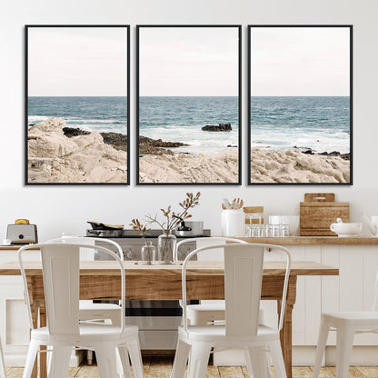 25481980-MGV-CV-36X24-Ocean Coastal Wall Art – Rocky Shoreline and Waves Canvas Print, Serene Beach Landscape Decor for Living Room, Bedroom, or Office