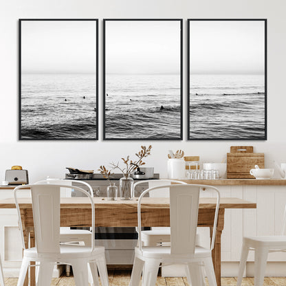 47208268-MGV-CV-36X24-Surfer Ocean Wall Art – Black and White Coastal Canvas Print, Minimalist Surfing Seascape Decor for Living Room, Bedroom, or Beach