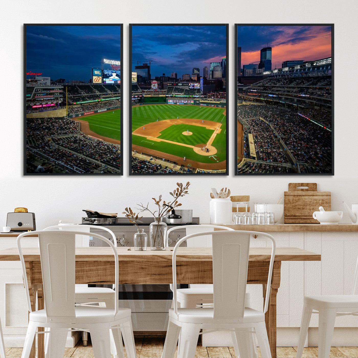 68222753-MGV-FC-60X30-3P_Black-Baseball Stadium Wall Art – Panoramic Night Game Canvas Print, Sports Decor for Man Cave, Office, Bar, or Living Room
