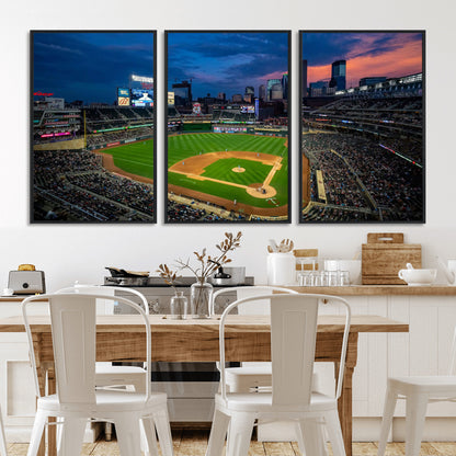 68222753-MGV-FC-60X30-3P_Black-Baseball Stadium Wall Art – Panoramic Night Game Canvas Print, Sports Decor for Man Cave, Office, Bar, or Living Room