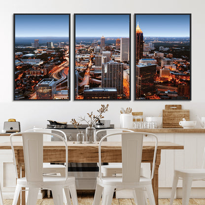 25096967-MGV-CV-36X24-Atlanta Skyline Wall Art – Vibrant Cityscape Canvas Print, Modern Night Lights Urban Decor for Office, Living Room, or Apartment