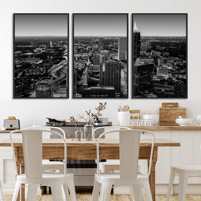46578567-MGV-FC-60X30-3P_Black-Atlanta Skyline Wall Art – Black and White Cityscape Canvas Print, Modern Urban Night Decor for Office, Living Room, or Apartment