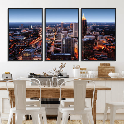 81886632-MGV-CV-36X24-Atlanta Skyline Wall Art – Vibrant City Lights Canvas Print, Modern Urban Cityscape Decor for Living Room, Office, or Apartment