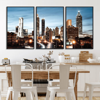 23859158-MGV-CV-36X24-Atlanta Skyline Wall Art – Modern Cityscape Canvas Print with Night Lights and Traffic Trails, Urban Decor for Office, Apartment,