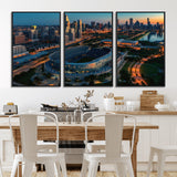 36690345-MGV-CV-36X24-Soldier Field Wall Art – Chicago Bears Stadium Aerial Night Canvas Print, City Skyline Football Decor for Living Room, Office, or