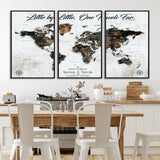 88337180-MGV-CV-36X24-Little by Little One Travels Far Tolkien Quote World Map Rustic Black Brown Adventure Wall Art Canvas Print for Home Office Living