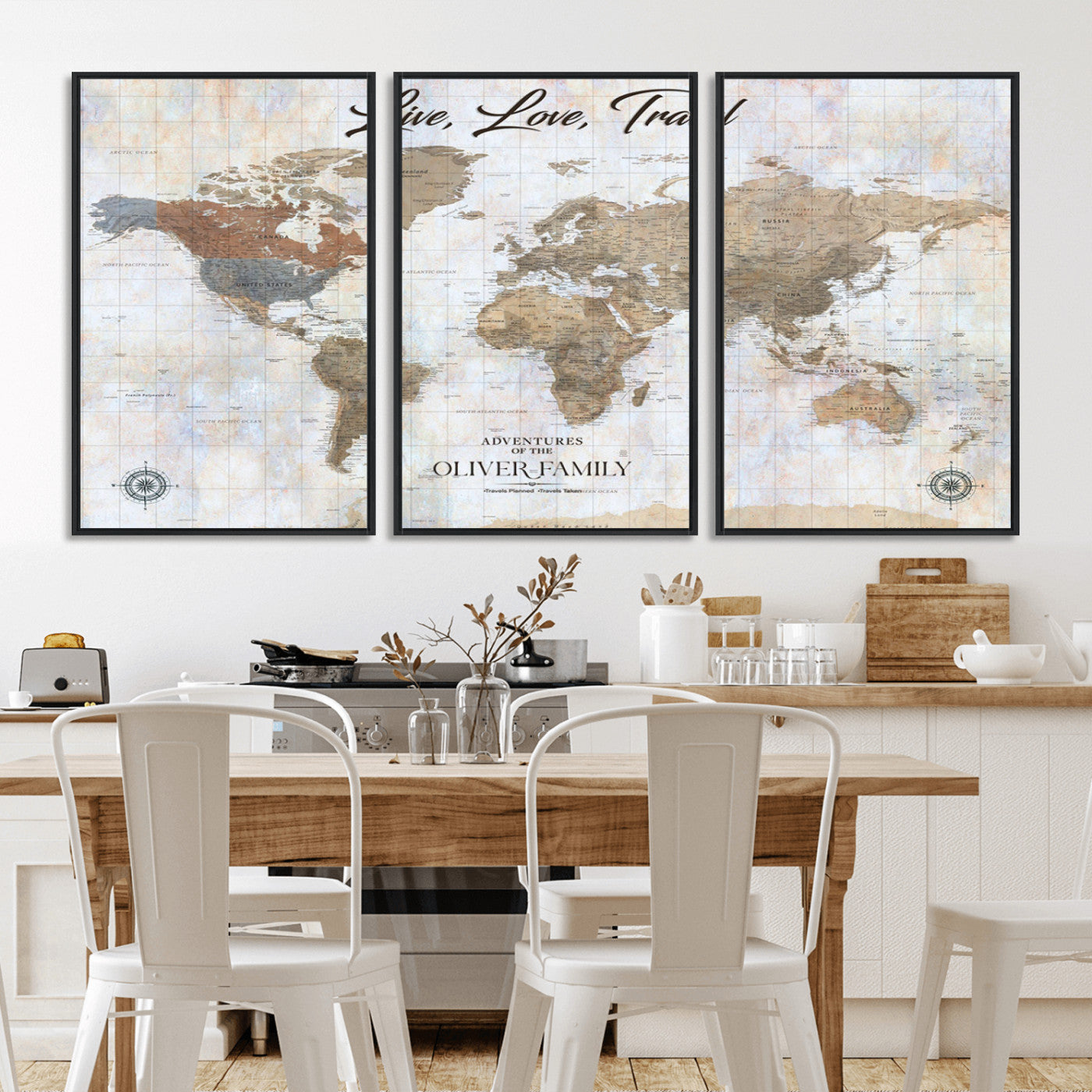 43924907-MGV-CV-36X24-Live Love Travel Wall Art – Neutral World Map Canvas Print, Rustic Adventure Decor for Home, Office or Living Room, Unique Gift