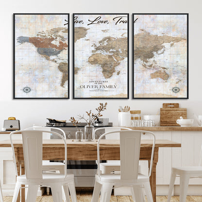 43924907-MGV-CV-36X24-Live Love Travel Wall Art – Neutral World Map Canvas Print, Rustic Adventure Decor for Home, Office or Living Room, Unique Gift