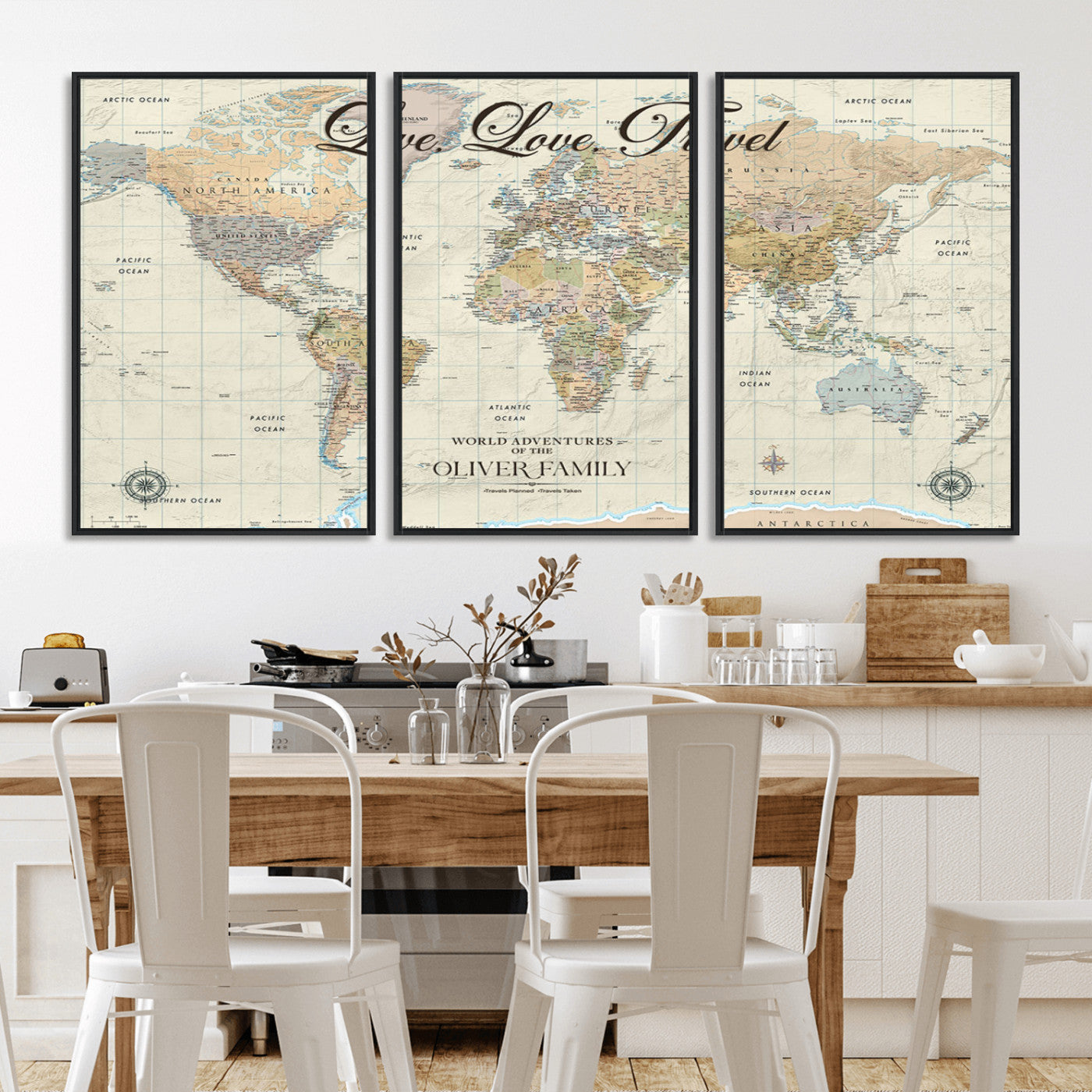 19479008-MGV-FC-60X30-3P_Black-Live Love Travel Wall Art – Detailed World Map Canvas Print, Adventure Decor for Living Room, Office or Bedroom, Travel Gift for