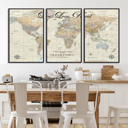 19479008-MGV-FC-60X30-3P_Black-Live Love Travel Wall Art – Detailed World Map Canvas Print, Adventure Decor for Living Room, Office or Bedroom, Travel Gift for