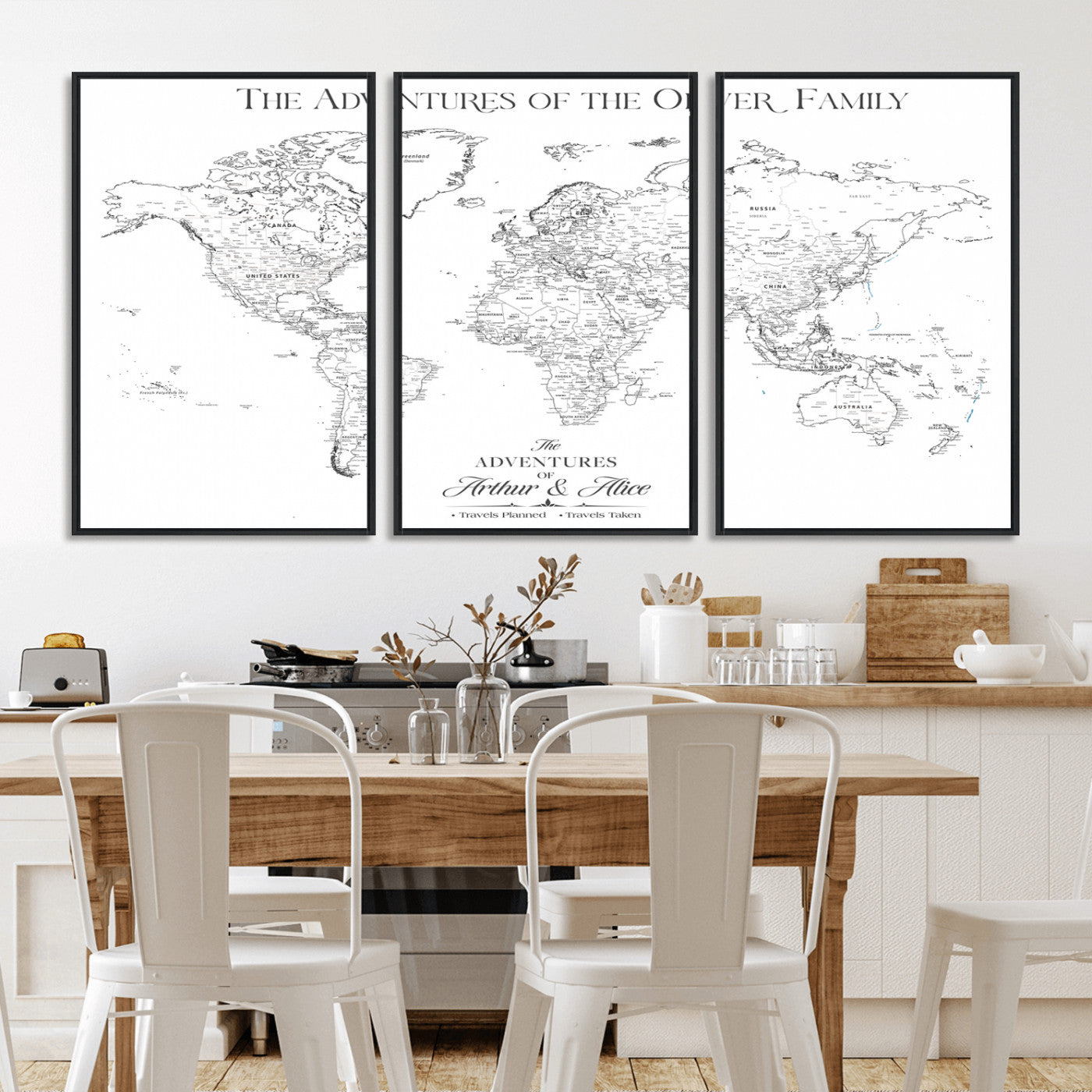 21029247-MGV-FC-60X30-3P_Black-Minimalist World Map Wall Art – Black and White Travel Adventure Print, Modern Family Travel Map Decor for Living Room, Bedroom,