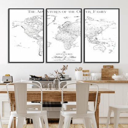 21029247-MGV-FC-60X30-3P_Black-Minimalist World Map Wall Art – Black and White Travel Adventure Print, Modern Family Travel Map Decor for Living Room, Bedroom,