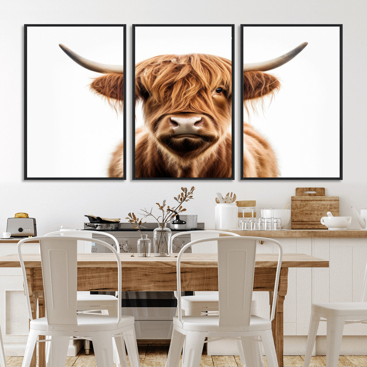 637908607-MGV-FC-93X47-3P_Black-Highland Cow Wall Art Print – Rustic Farmhouse Animal Portrait, Scottish Highland Cattle Canvas, Modern Country Wall Decor for