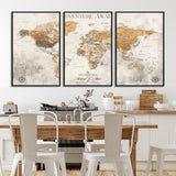 99422096-MGV-CV-36X24-Adventure Awaits World Map Wall Art – Neutral Beige Canvas Print, Modern Travel Inspired Wall Decor for Living Room, Bedroom or