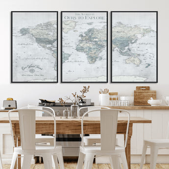94249974-MGV-CV-36X24-Ours Explore World Map Wall Art – Modern Travel Canvas Print, Neutral Adventure Decor for Living Room, Office, Study, Bedroom,