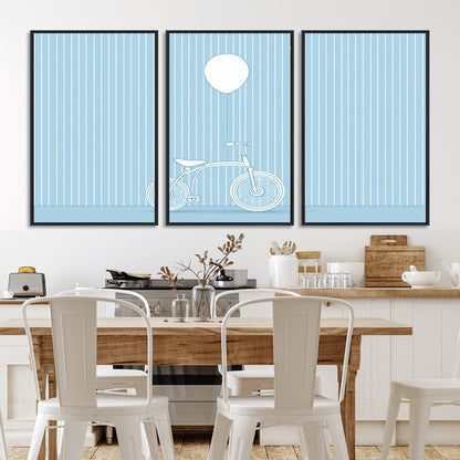 56479838-MGV-CV-36X24-Bicycle Wall Art – Minimalist Blue Canvas Print with Balloon Illustration, Modern Decor Artwork for Kids Room, Nursery, or Living