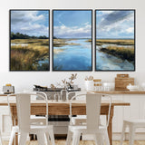 87082041-MGV-CV-36X24-Marshland Landscape Wall Art – Serene Nature Canvas Print with Blue Sky and Reflections, Tranquil Scenic Painting for Living Room,