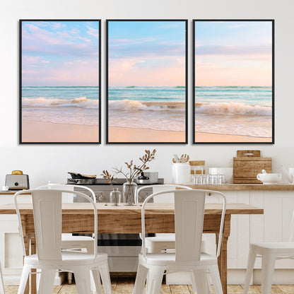 88024944-MGV-CV-36X24-Beach Landscape Wall Art – Coastal Ocean Canvas Print with Gentle Waves and Pastel Sky, Serene Seascape Photography for Living