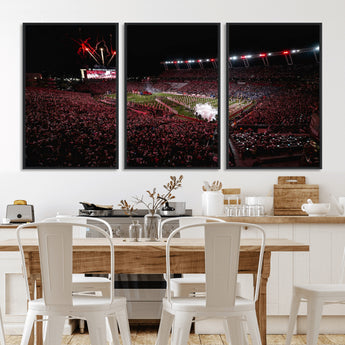 60690191-MGV-CV-36X24-Stadium Wall Art – Night Game Football Canvas Print with Fireworks, Marching Band and Crowd, Panoramic Sports Photography for Man