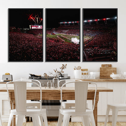 60690191-MGV-CV-36X24-Stadium Wall Art – Night Game Football Canvas Print with Fireworks, Marching Band and Crowd, Panoramic Sports Photography for Man