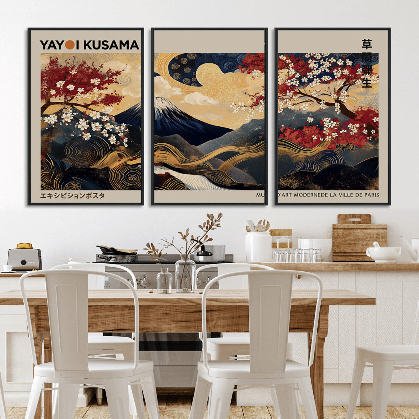 66892669-MGV-CV-36X24-Japanese Landscape Wall Art – Mount Fuji Canvas Print with Cherry Blossoms and Golden Waves, Traditional Asian Inspired Artwork