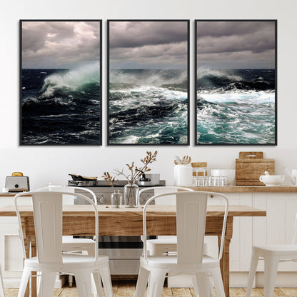 38622353-MGV-FC-60X30-3P_Black-Stormy Ocean Waves Canvas Wall Art – Framed Turbulent Sea Print, Large Nature Canvas for Coastal, Living Room, or Office Spaces