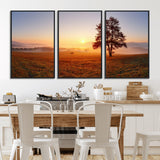 57919623-MGV-FC-60X30-3P_Black-Golden Sunrise Landscape Canvas Wall Art - Framed Misty Field Print, Large Nature Canvas for Living Room, Office, or Home Decor