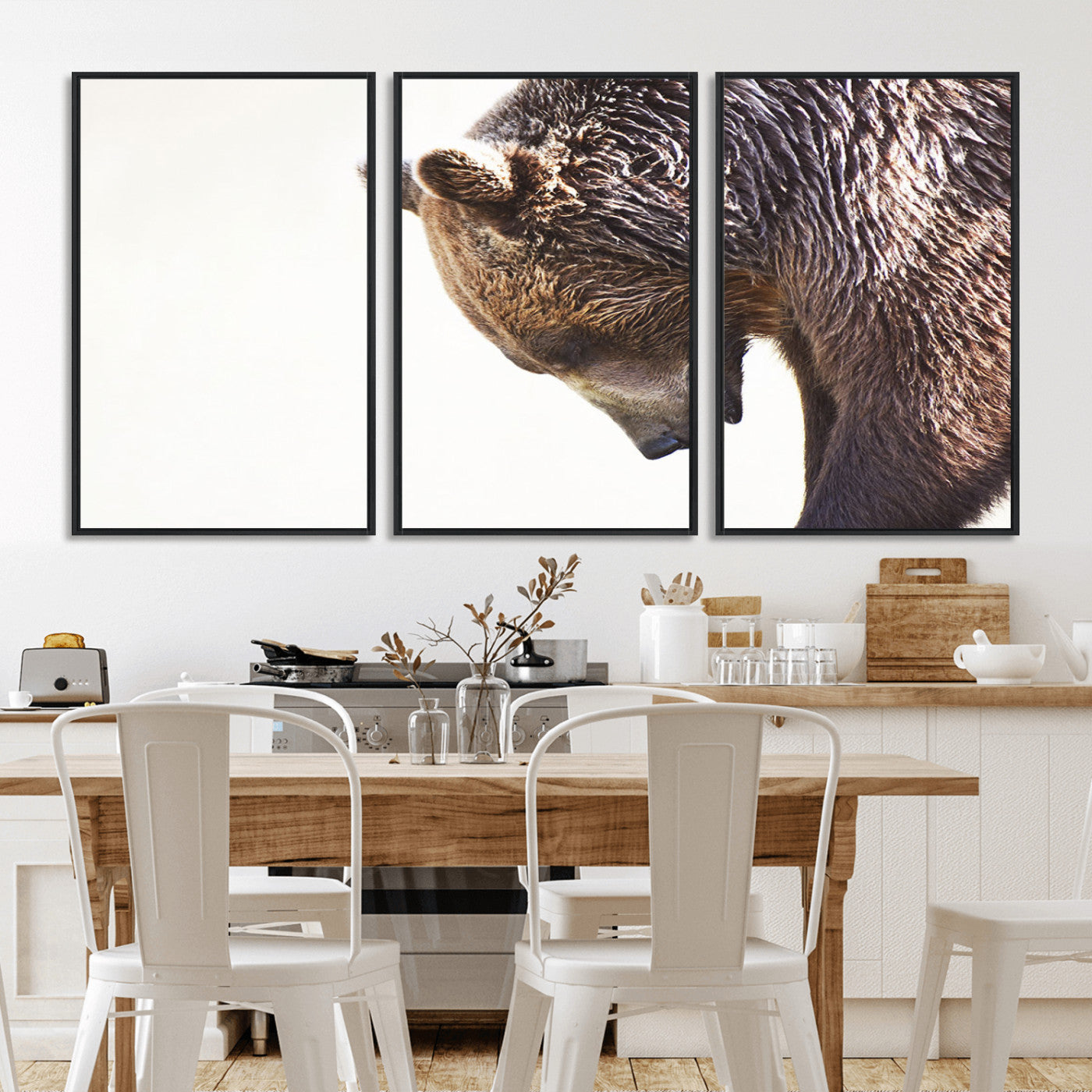 14405507-MGV-FC-60X30-3P_Black-Bear Wall Art – Wildlife Canvas Print with Rustic Animal Portrait and Minimalist Background, Nature Inspired Photography for