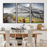 34632598CRY-MGV-FC-60X30-3P_Black-Sakura Cherry Blossom Pathway Canvas Wall Art – Tranquil Walk Through Blossoming Nature – Ready to Hang