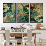 86918027-MGV-CV-36X24-Samurai Warrior vs Octopus Wall Art – Japanese Ukiyo-e Ocean Battle Canvas Print, Traditional Samurai Artwork for Living Room,