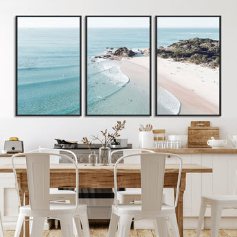 79395467-MGV-CV-36X24-Coastal Wall Art – Aerial Beach Canvas Print, Ocean Waves and Sandy Shore Photography Decor for Bedroom, Living Room, Office,