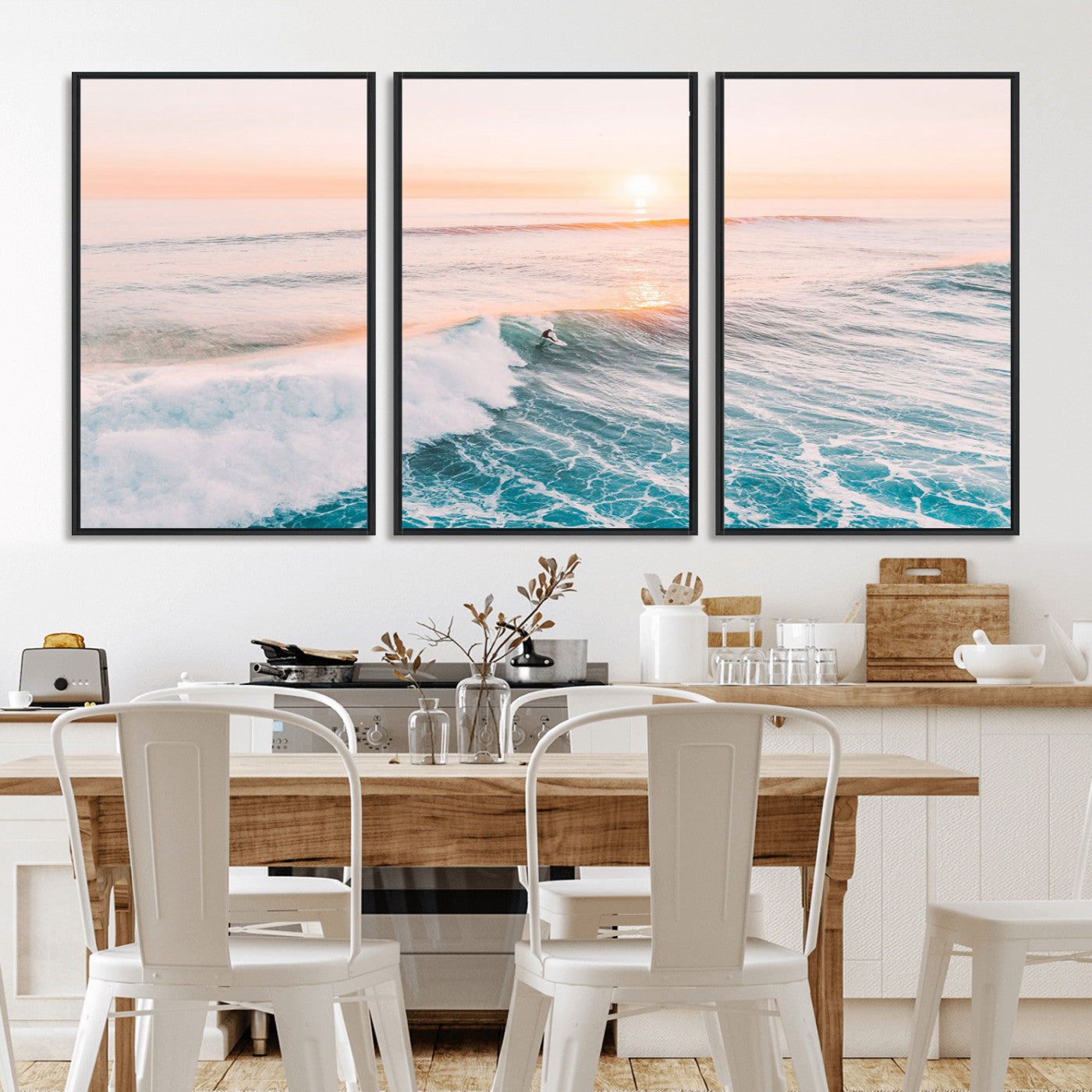 34064591-MGV-CV-36X24-Surfing Wall Art – Sunset Ocean Wave Canvas Print, Surfer Riding Sea Photography Decor for Bedroom, Living Room, Office, Coastal