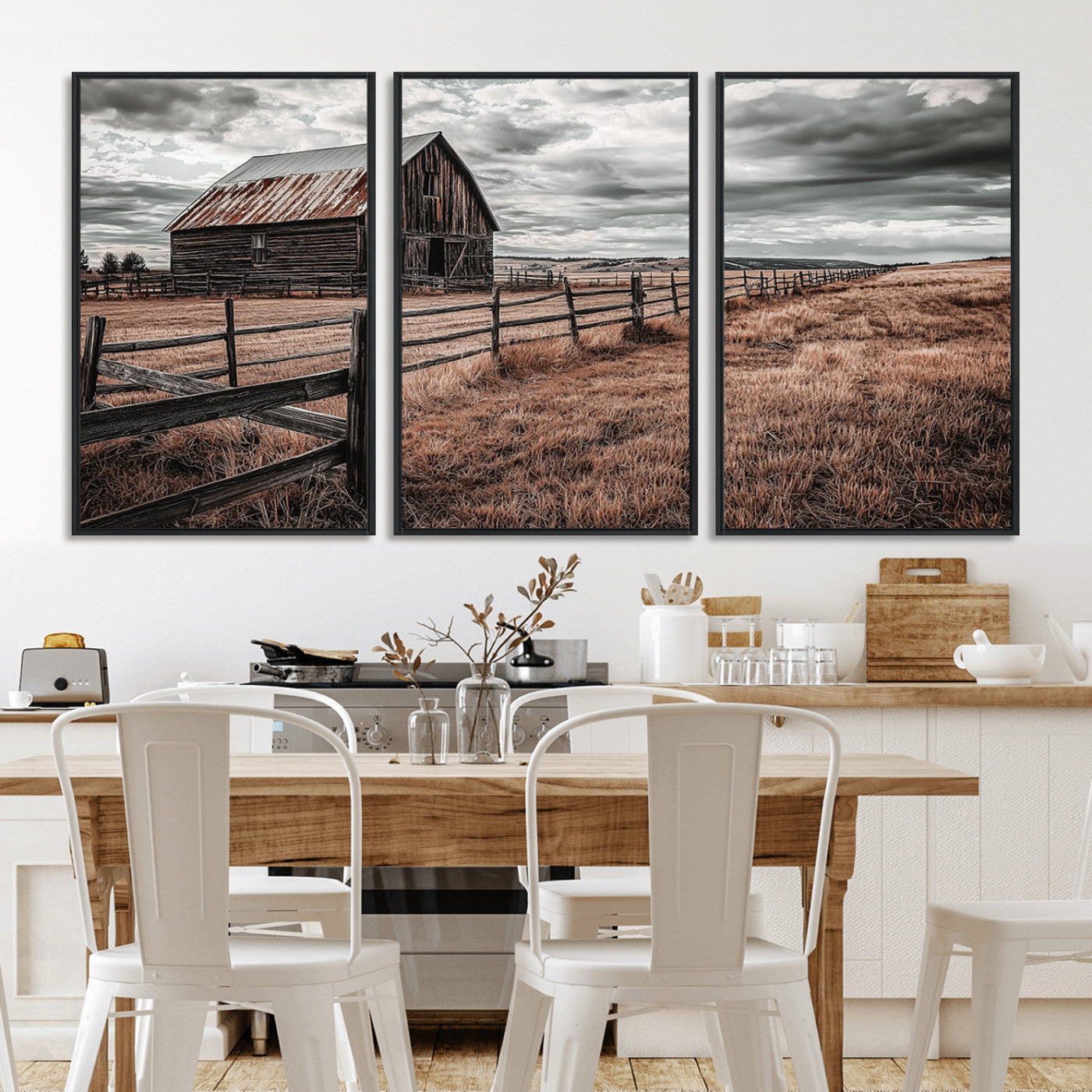 70676381-MGV-FC-60X30-3P_Black-Rustic Barn Wall Art – Weathered Farmhouse Canvas Print, Country Landscape Photography Decor for Bedroom, Living Room, Office,