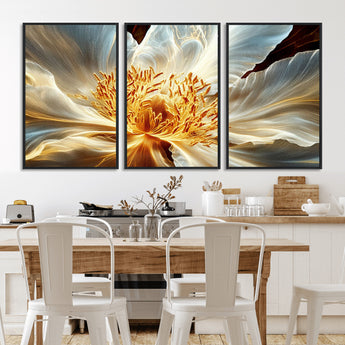 20862576-MGV-CV-36X24-Golden Abstract Flower Canvas Wall Art – Modern Botanical Bloom Print, Elegant Floral Artwork for Living Room, Bedroom, Office