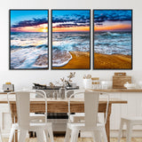 24077769-MGV-FC-60X30-3P_Black-Sunset Beach Wall Art – Ocean Waves Canvas Print, Golden Shoreline Photography Coastal Decor for Living Room, Bedroom, Office,