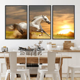 67478480-MGV-CV-36X24-White Horse Running at Sunset Wall Art – Majestic Equestrian Photography Print, Rustic Farmhouse Decor, Golden Sky Horse Lover