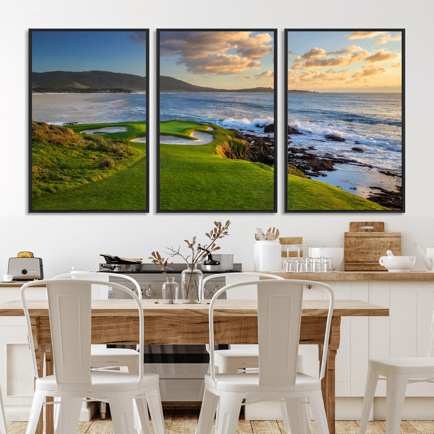 67486665-MGV-FC-60X30-3P_Black-Golf Course Wall Art – Pebble Beach Oceanfront Canvas Print, Coastal Fairway Photography Sports Decor for Living Room, Office, Man