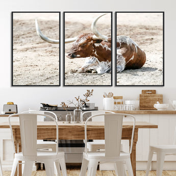 89096667-MGV-FC-60X30-3P_Black-Texas Longhorn Wall Art – Rustic Western Canvas Print, Cattle Photography Decor for Ranch House, Living Room, Office, Man Cave