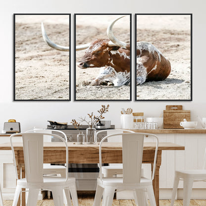 89096667-MGV-FC-60X30-3P_Black-Texas Longhorn Wall Art – Rustic Western Canvas Print, Cattle Photography Decor for Ranch House, Living Room, Office, Man Cave