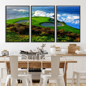 34181847-MGV-CV-36X24-Coastal Golf Course Wall Art – Panoramic Ocean Fairway Canvas Print, Scenic Sports Photography Decor for Office, Man Cave, Living