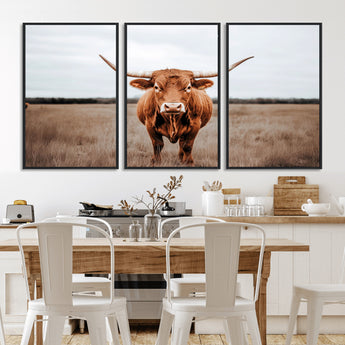 16316734-MGV-CV-36X24-Texas Longhorn Wall Art – Rustic Bull Portrait Canvas Print, Western Farmhouse Animal Photography Decor for Living Room, Office,