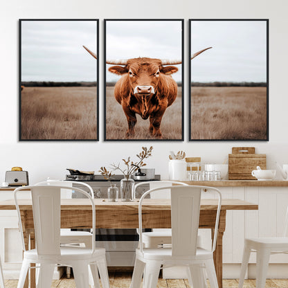 16316734-MGV-CV-36X24-Texas Longhorn Wall Art – Rustic Bull Portrait Canvas Print, Western Farmhouse Animal Photography Decor for Living Room, Office,