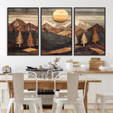 90044381-MGV-CV-36X24-Rustic Wall Art – Wooden Mountain Landscape with Sun and Pine Trees, Handcrafted Nature Canvas Style Decor for Bedroom, Living