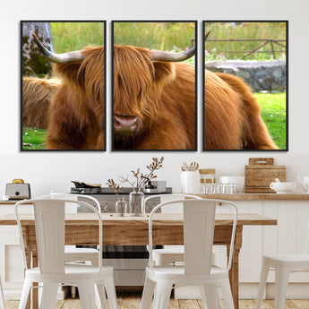 68411138-MGV-CV-36X24-Farmhouse Wall Art – Highland Cow Canvas Print, Rustic Country Cattle Photography Decor for Bedroom, Living Room, Office, Ranch,
