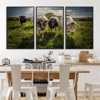 67277447-MGV-FC-60X30-3P_Black-Farmhouse Wall Art – Herd of Cows Canvas Print, Rustic Country Pasture Photography Decor for Bedroom, Living Room, Office, Ranch,