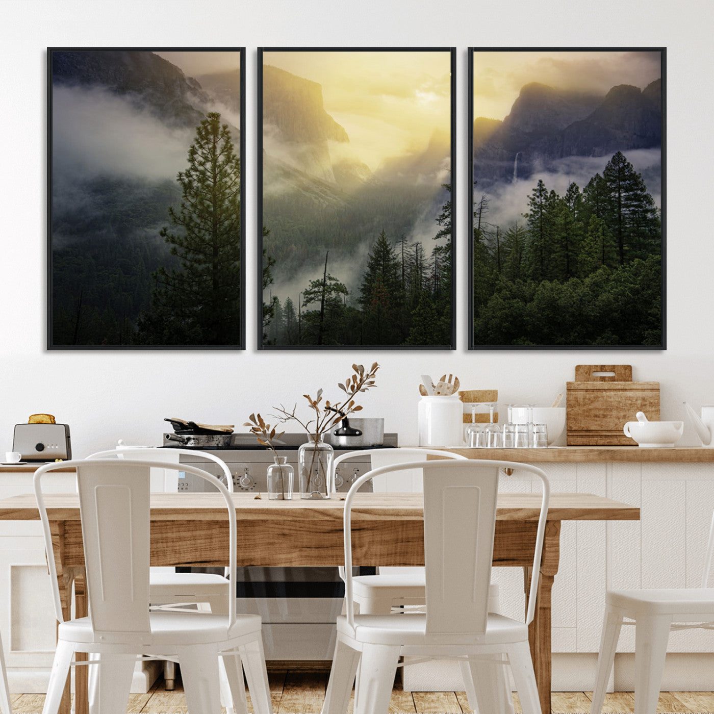 38316884-MGV-CV-36X24-Landscape Wall Art – Misty Mountain Valley Canvas Print, Scenic Pine Forest and Sunrise Photography Decor for Bedroom, Living